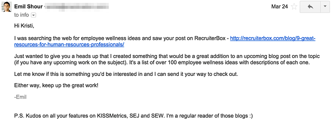 An email asking for infographic publishing.