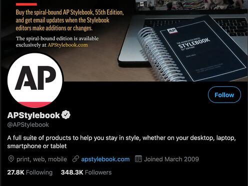 AP Style Guide twitter bio example