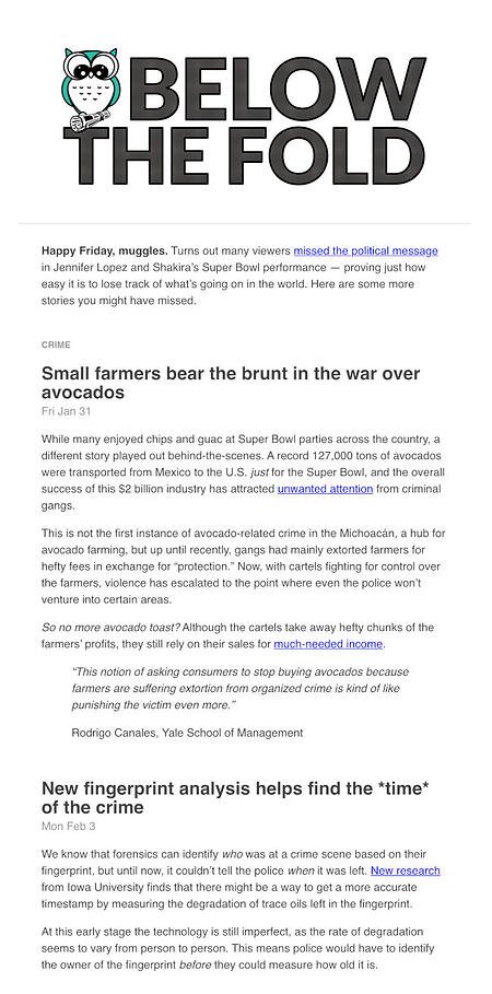 Email Newsletter Example: Below the Fold