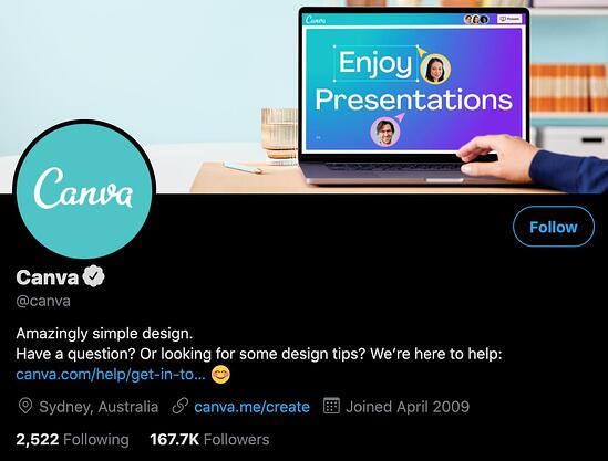 canva twitter profile business bio example