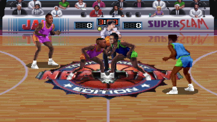 Team competing in NBA Jam.