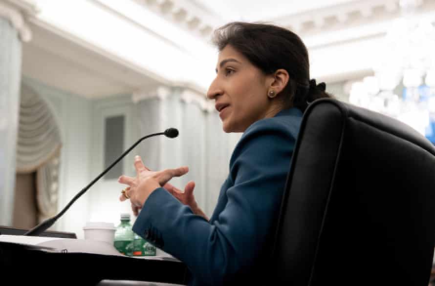 Lina Khan testifies during a Senate committee hearing on 21 April.
