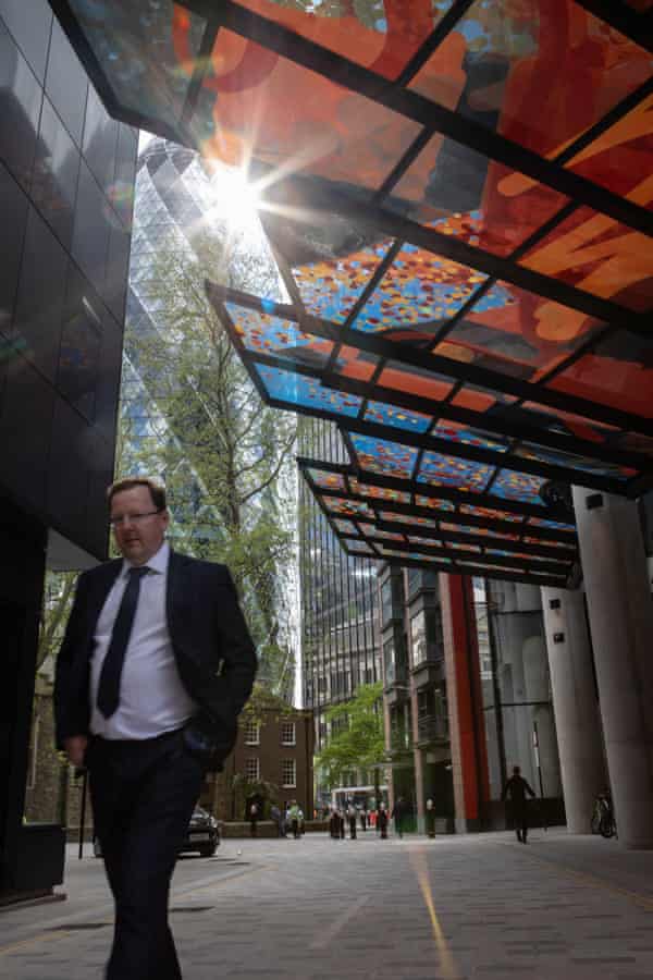 22 Bishopsgate’s art-covered glass canopy at street level.