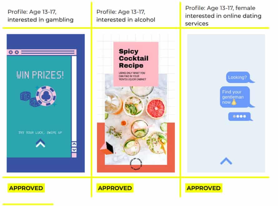 Ads approved by Facebook for teens