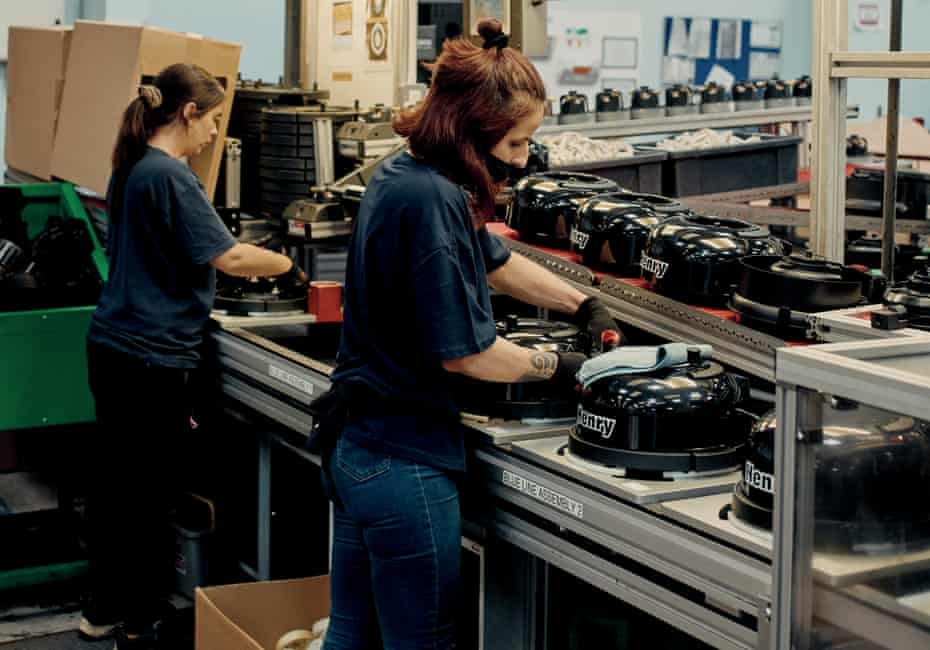 Henry vacuum cleaner lids having the finishes touches done, including a quick polish.