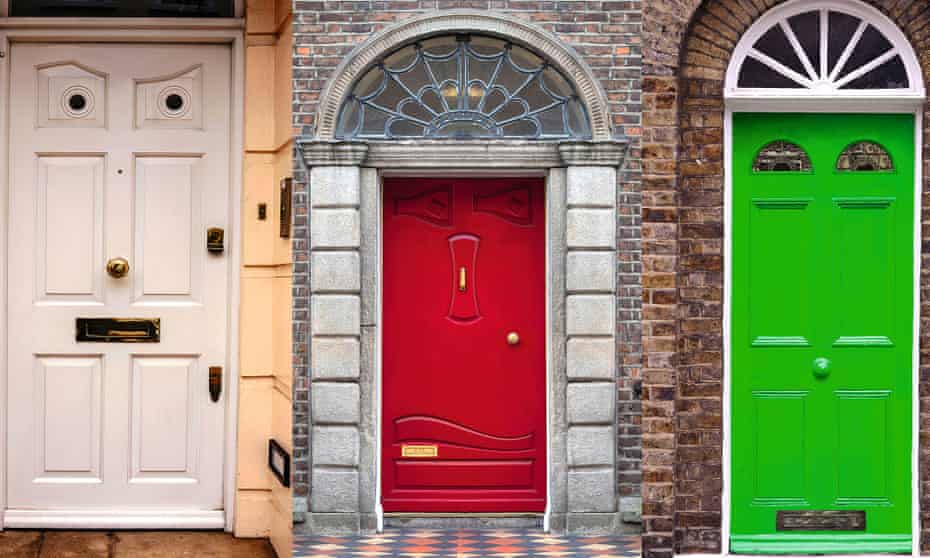 A montage of front doors, all made to look like faces